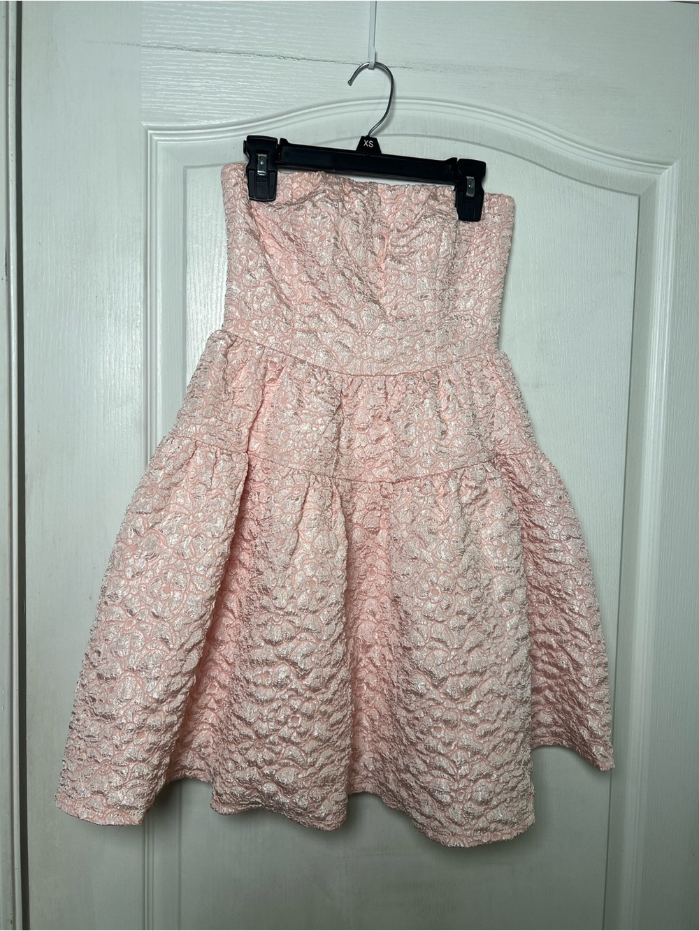 Hello Molly XS Blush Pink Jacquard Strapless Fit & Flare Dress